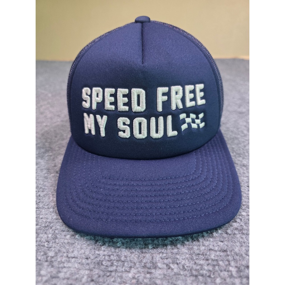 Fasthouse Trucker Hat Mens OS Navy Blue Speed Free My Soul Snapback Foam Mesh